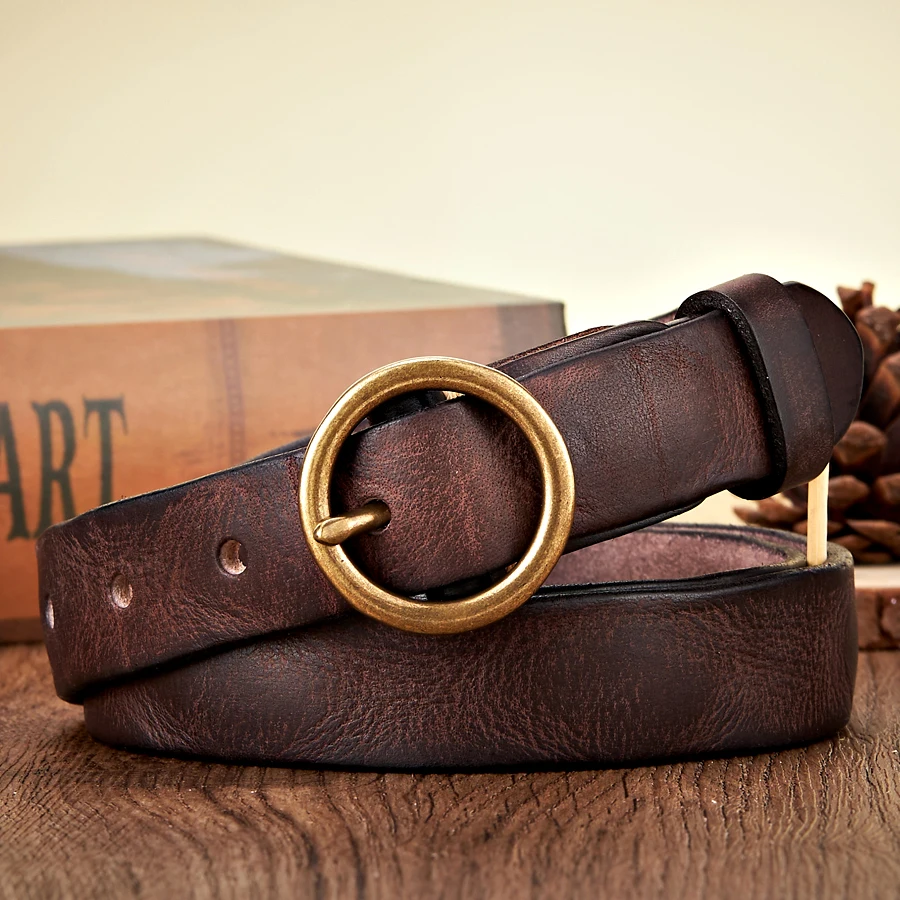 Leather Belt - Men's Round Buckle Distressed Vintage-Men's Belt-Chaps London-Chaps London