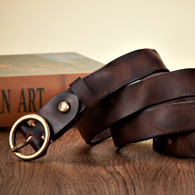 Leather Belt - Men's Round Buckle Distressed Vintage-Men's Belt-Chaps London-Chaps London
