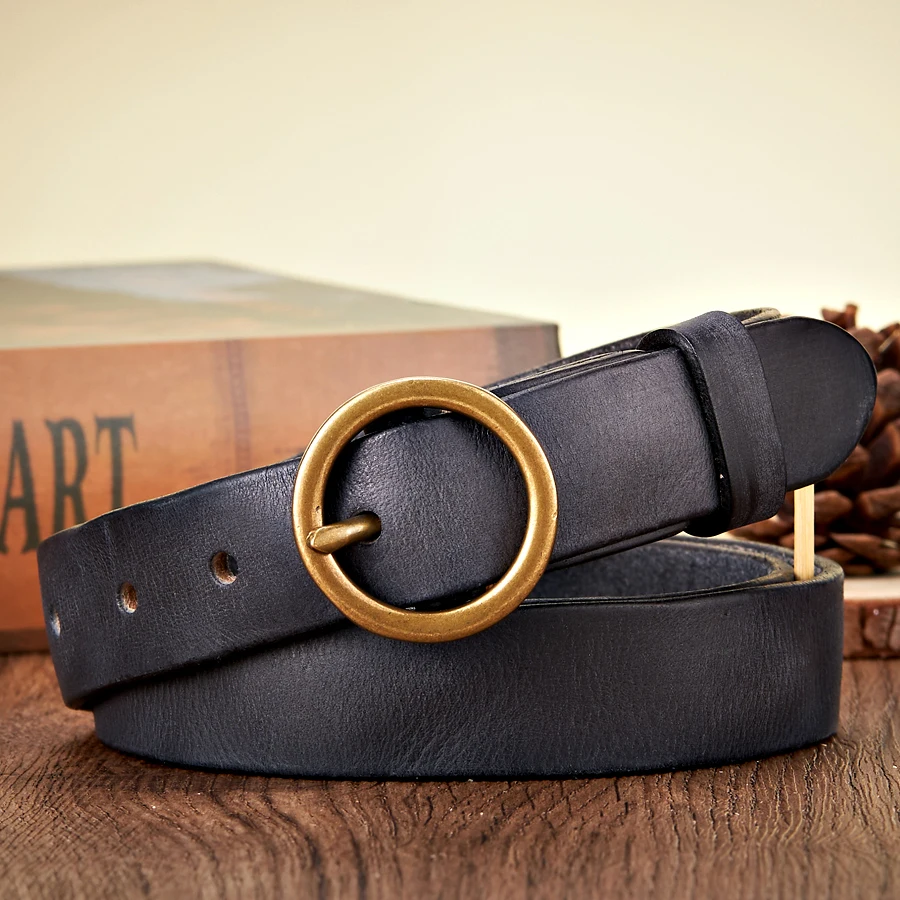 Leather Belt - Men's Round Buckle Distressed Vintage-Men's Belt-Chaps London-Chaps London