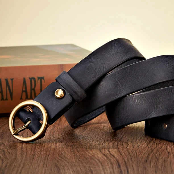 Leather Belt - Men's Round Buckle Distressed Vintage-Men's Belt-Chaps London-Chaps London