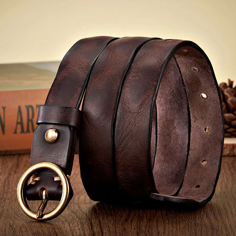 Leather Belt - Men's Round Buckle Distressed Vintage-Men's Belt-Chaps London-Coffee-XS-Chaps London
