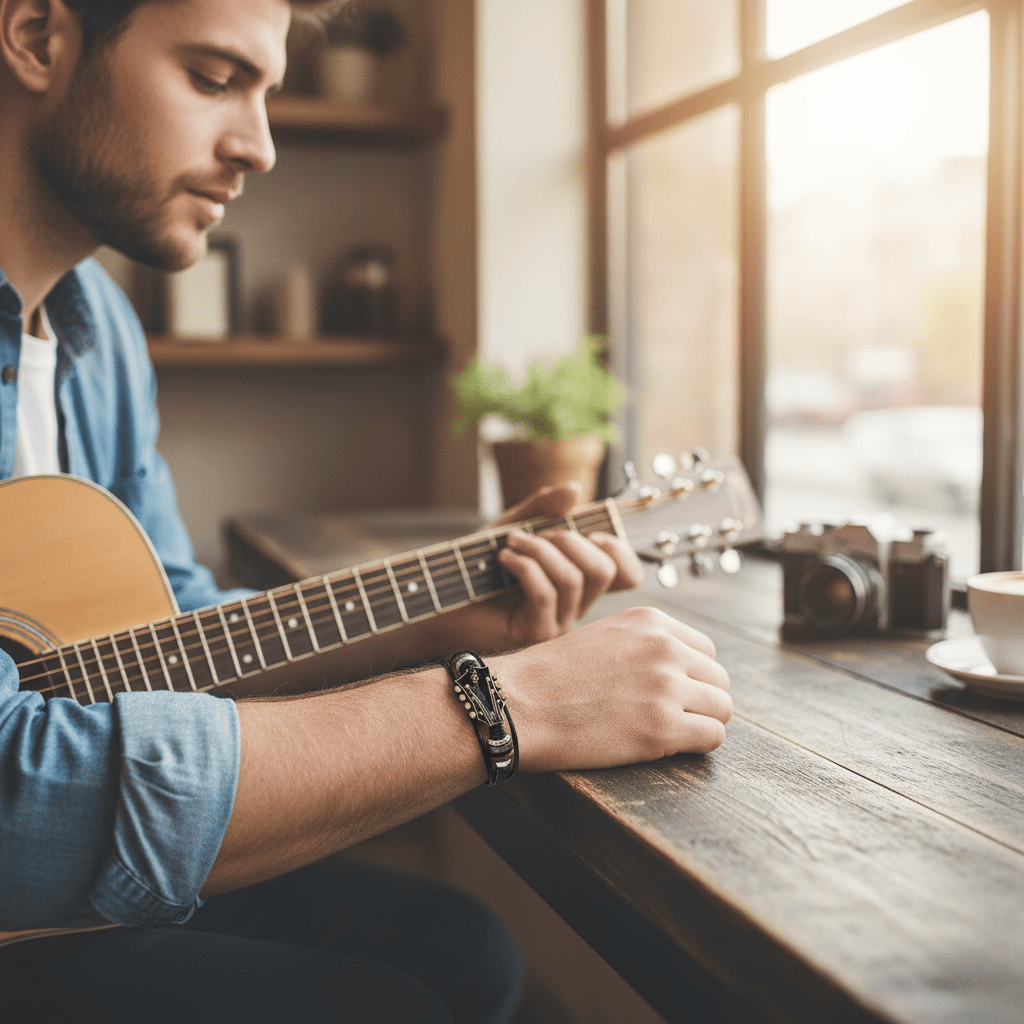 Leather Bracelet - Men's Guitar String Design Adjustable-Bracelet-Chaps London-Chaps London