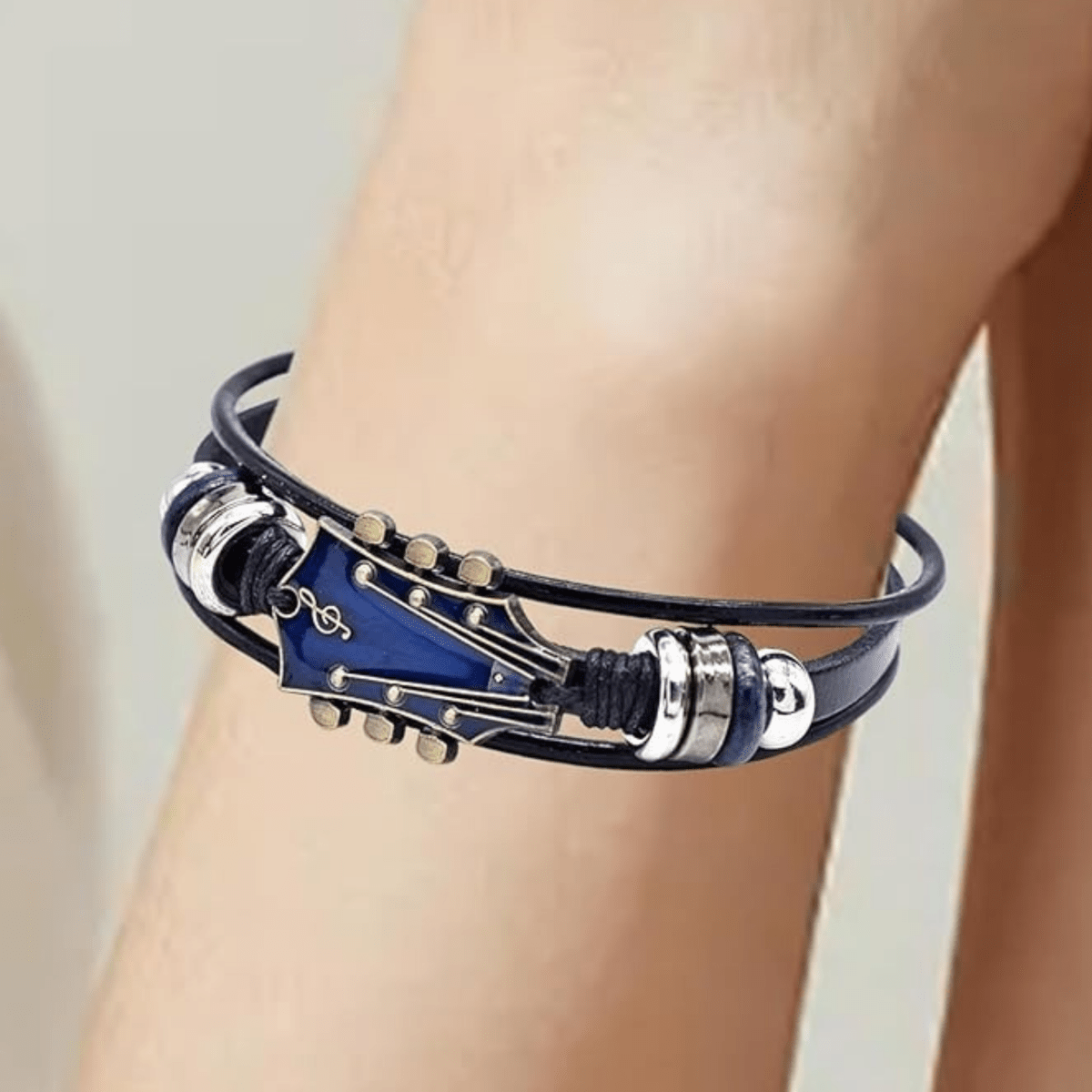 Leather Bracelet - Men's Guitar String Design Adjustable-Bracelet-Chaps London-Chaps London