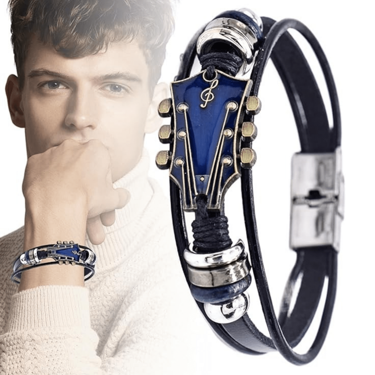 Leather Bracelet - Men's Guitar String Design Adjustable-Bracelet-Chaps London-Chaps London