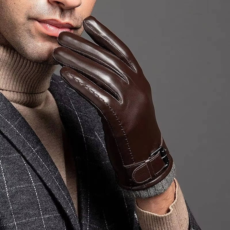 Leather Gloves - Men's Sheepskin Wool Lined Touchscreen-Men's Gloves-Chaps London-Chaps London