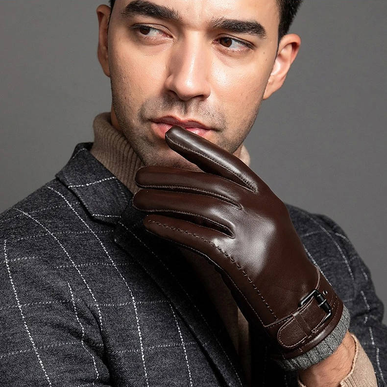 Leather Gloves - Men's Sheepskin Wool Lined Touchscreen-Men's Gloves-Chaps London-Chaps London