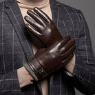 Leather Gloves - Men's Sheepskin Wool Lined Touchscreen-Men's Gloves-Chaps London-Coffee-M-Chaps London