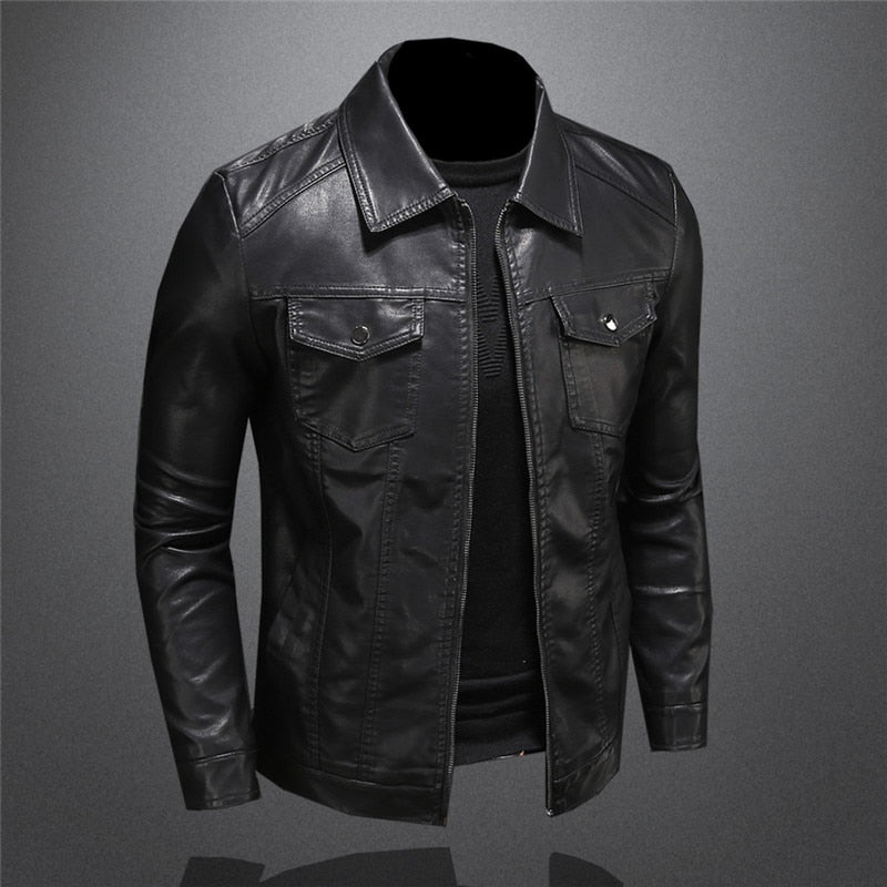 Leather Jacket - Men's Black Vegan Leatherette Jacket-Men's Leather Jacket-Chaps London-Chaps London