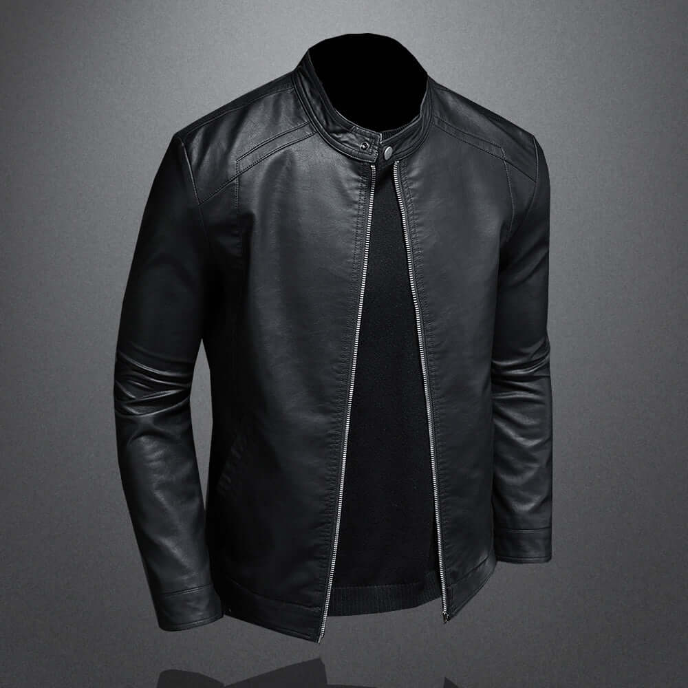 Leather Jacket - Men's Zip-Up Moto Biker Jacket-Coats & Jackets-Chaps London-Chaps London