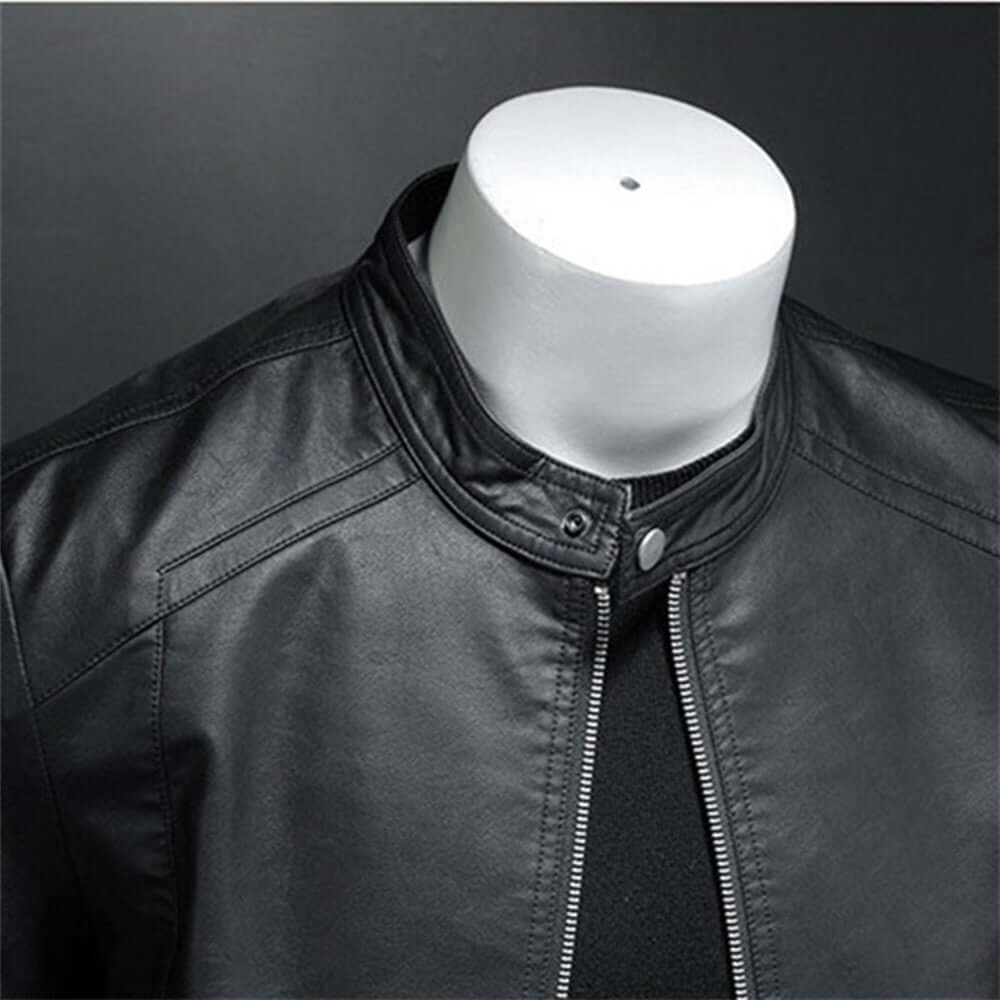Leather Jacket - Men's Zip-Up Moto Biker Jacket-Coats & Jackets-Chaps London-Chaps London
