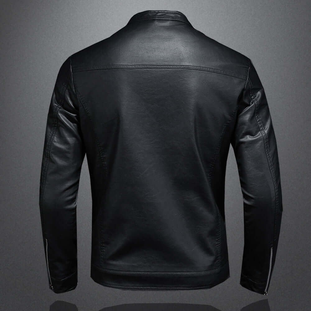 Leather Jacket - Men's Zip-Up Moto Biker Jacket-Coats & Jackets-Chaps London-Chaps London