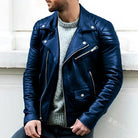 Leather Jacket - Men's Zip Up Motorcycle Biker-Fashion Men Jacket Biker Fall-Chaps London-Blue-S-Chaps London