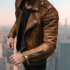 Leather Jacket - Men's Zip Up Motorcycle Biker-Fashion Men Jacket Biker Fall-Chaps London-Brown-S-Chaps London