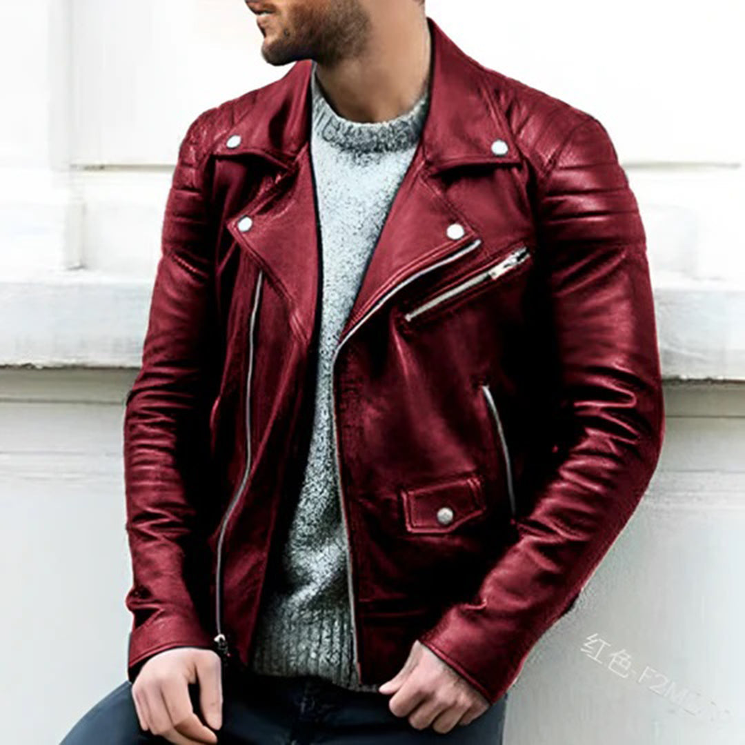 Leather Jacket - Men's Zip Up Motorcycle Biker-Fashion Men Jacket Biker Fall-Chaps London-Red-S-Chaps London