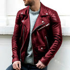 Leather Jacket - Men's Zip Up Motorcycle Biker-Fashion Men Jacket Biker Fall-Chaps London-Red-S-Chaps London