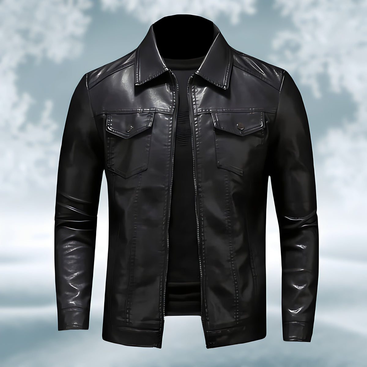 Leather Jacket - Men's stretch leather zipper jacket-Coats & Jackets-Chaps London-Chaps London