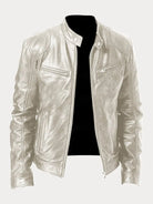 Leather Jacket | Zip-Up | Regular Fit | Biker Jacket | Men's Leather Jacket -Men’s Leather Jacket-Chaps London-Beige-S-Chaps London