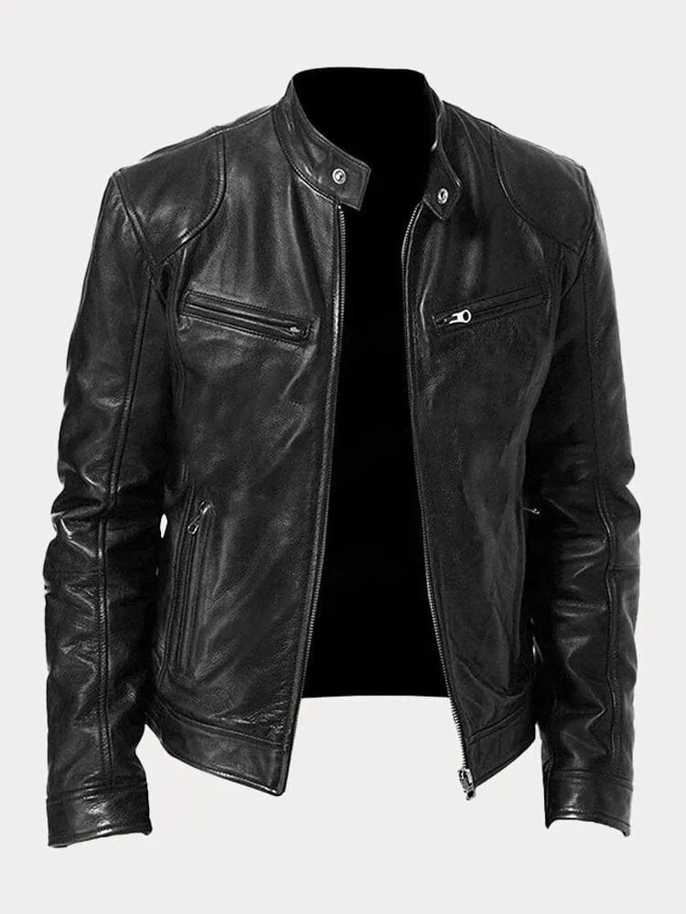 Leather Jacket | Zip-Up | Regular Fit | Biker Jacket | Men's Leather Jacket -Men’s Leather Jacket-Chaps London-Black-S-Chaps London