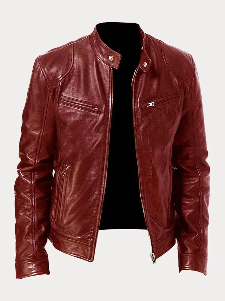 Leather Jacket | Zip-Up | Regular Fit | Biker Jacket | Men's Leather Jacket -Men’s Leather Jacket-Chaps London-Bordeaux Red-S-Chaps London
