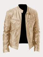 Leather Jacket | Zip-Up | Regular Fit | Biker Jacket | Men's Leather Jacket -Men’s Leather Jacket-Chaps London-Gold-S-Chaps London