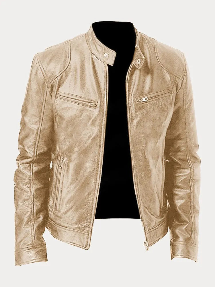 Leather Jacket | Zip-Up | Regular Fit | Biker Jacket | Men's Leather Jacket -Men’s Leather Jacket-Chaps London-Gold-S-Chaps London