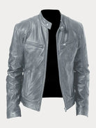 Leather Jacket | Zip-Up | Regular Fit | Biker Jacket | Men's Leather Jacket -Men’s Leather Jacket-Chaps London-Grey-S-Chaps London