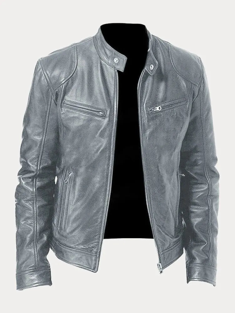 Leather Jacket | Zip-Up | Regular Fit | Biker Jacket | Men's Leather Jacket -Men’s Leather Jacket-Chaps London-Grey-S-Chaps London