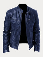Leather Jacket | Zip-Up | Regular Fit | Biker Jacket | Men's Leather Jacket -Men’s Leather Jacket-Chaps London-Navy Blue-S-Chaps London