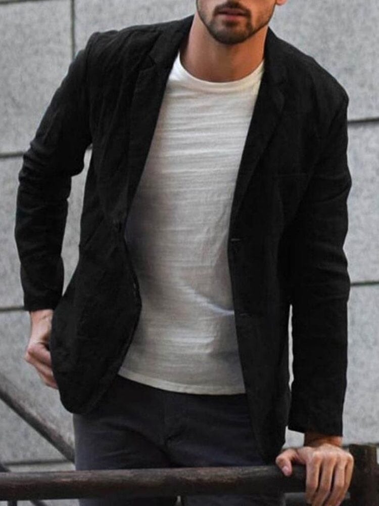 Linen Blazer - Men's Lightweight Single Breasted Cotton Blazer Jacket-Chaps London-Black-M-Chaps London