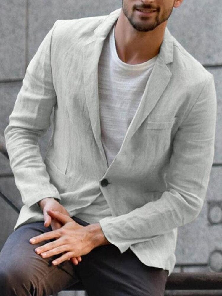 Linen Blazer - Men's Lightweight Single Breasted Cotton Blazer Jacket-Chaps London-Gray-M-Chaps London