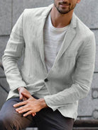 Linen Blazer - Men's Lightweight Single Breasted Cotton Blazer Jacket-Chaps London-Gray-M-Chaps London