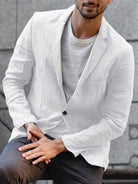 Linen Blazer - Men's Lightweight Single Breasted Cotton Blazer Jacket-Chaps London-White-M-Chaps London