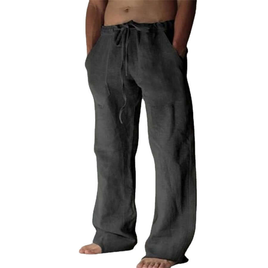 Linen Pants - Loose Fit - Drawstring - Summer Pants - Men's Trousers-Trousers-Chaps London-Black-4XL-Chaps London