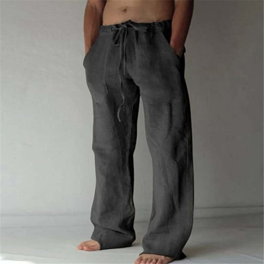 Linen Pants - Loose Fit - Drawstring - Summer Pants - Men's Trousers-Trousers-Chaps London-Black-S-Chaps London