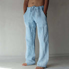 Linen Pants - Loose Fit - Drawstring - Summer Pants - Men's Trousers-Trousers-Chaps London-Light Blue-S-Chaps London