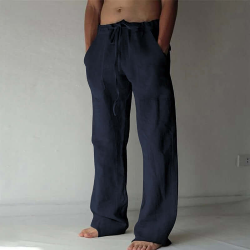 Linen Pants - Loose Fit - Drawstring - Summer Pants - Men's Trousers-Trousers-Chaps London-Marine Blue-S-Chaps London