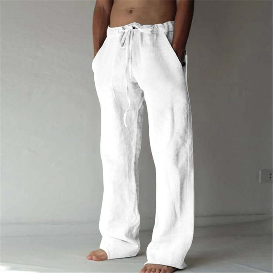 Linen Pants - Loose Fit - Drawstring - Summer Pants - Men's Trousers-Trousers-Chaps London-White-S-Chaps London