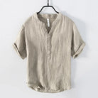 Linen Shirt - Button-Up - Lightweight - Short Sleeve Shirt - Men's Shirts-Shirts-Chaps London-Khaki-M-Chaps London