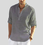 Linen Shirt - Cotton - Half-button - Men's Shirt - Linen Clothing For Men-Shirts-Chaps London-Gray-XS-Chaps London