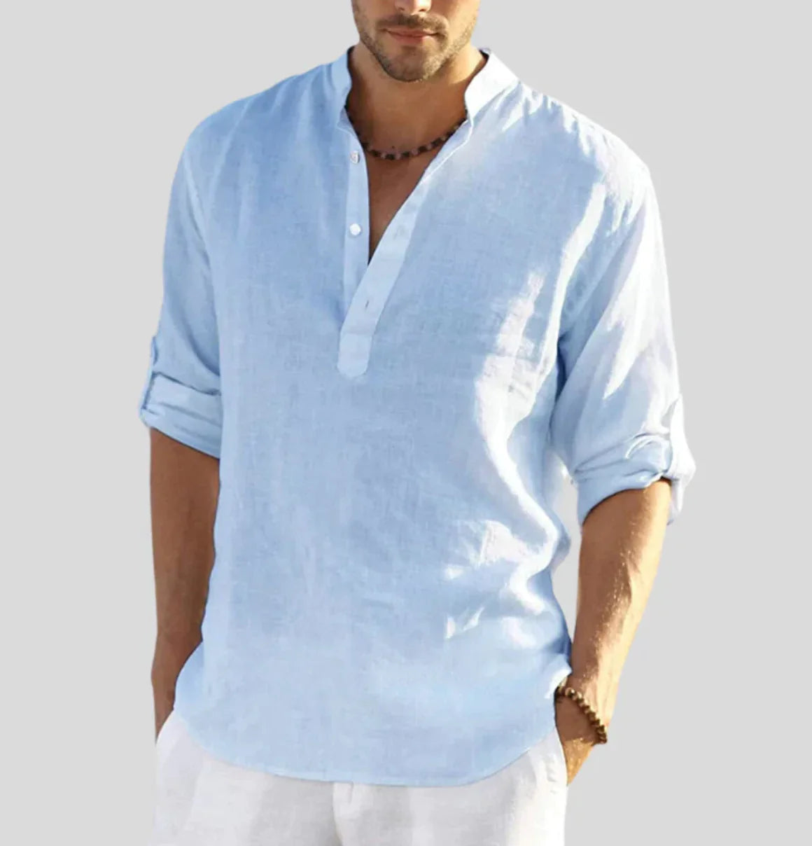 Linen Shirt - Cotton - Half-button - Men's Shirt - Linen Clothing For Men-Shirts-Chaps London-Light Blue-XS-Chaps London
