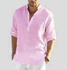 Linen Shirt - Cotton - Half-button - Men's Shirt - Linen Clothing For Men-Shirts-Chaps London-Pink-XS-Chaps London