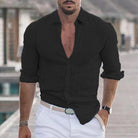 Linen Shirt - Long Sleeve - Lightweight - Button-Up Shirt - Men's Shirts-Men's Top-Chaps London-Black-S-Chaps London