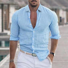 Linen Shirt - Long Sleeve - Lightweight - Button-Up Shirt - Men's Shirts-Men's Top-Chaps London-Blue-S-Chaps London