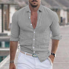 Linen Shirt - Long Sleeve - Lightweight - Button-Up Shirt - Men's Shirts-Men's Top-Chaps London-Grey-S-Chaps London