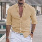 Linen Shirt - Long Sleeve - Lightweight - Button-Up Shirt - Men's Shirts-Men's Top-Chaps London-Khaki-S-Chaps London
