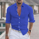 Linen Shirt - Long Sleeve - Lightweight - Button-Up Shirt - Men's Shirts-Men's Top-Chaps London-Navy Blue-S-Chaps London