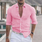 Linen Shirt - Long Sleeve - Lightweight - Button-Up Shirt - Men's Shirts-Men's Top-Chaps London-Pink-S-Chaps London