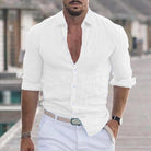 Linen Shirt - Long Sleeve - Lightweight - Button-Up Shirt - Men's Shirts-Men's Top-Chaps London-White-S-Chaps London