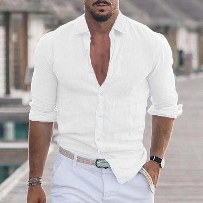 Linen Shirt - Long Sleeve - Lightweight - Button-Up Shirt - Men's Shirts-Men's Top-Chaps London-White-S-Chaps London