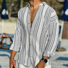 Linen Shirt | Striped | Loose Fit | Long Sleeve Shirt | Men's Shirt-Shirts-Chaps London-Black-S-Chaps London